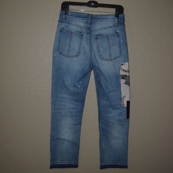 NWOT $450 Sz 4 Hellessy Leopard Patchwork Blue Denim Ankle Jeans - Picture 6 of 7